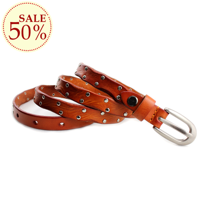 Belt female genuine leather all-match fashion first layer of cowhide rivet retro finishing decoration small strap accessories