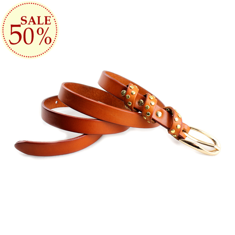 Belt female genuine leather all-match fashion first layer of cowhide rivet small strap decoration accessories 66014