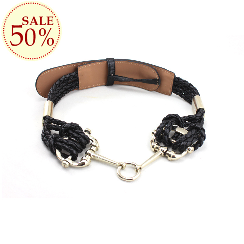 Belt female genuine leather fashion high quality fashion knitted full sheepskin decoration chain mere loin black and white blue