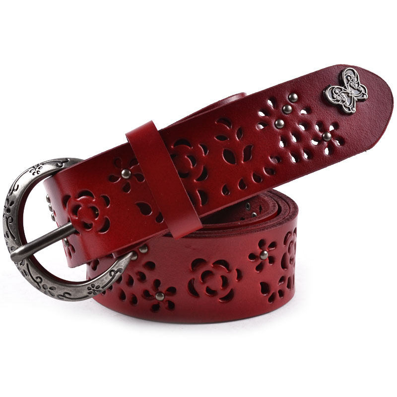 Belt female vintage butterfly cutout cowhide strap fashion casual genuine leather all-match women's pin buckle