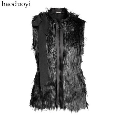 Belt gorgeous black fur vest stand collar vest zipper fur vest Size : XS~XXL