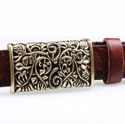 Belt red genuine leather women's strap vintage smooth buckle genuine leather fashion plate buckle