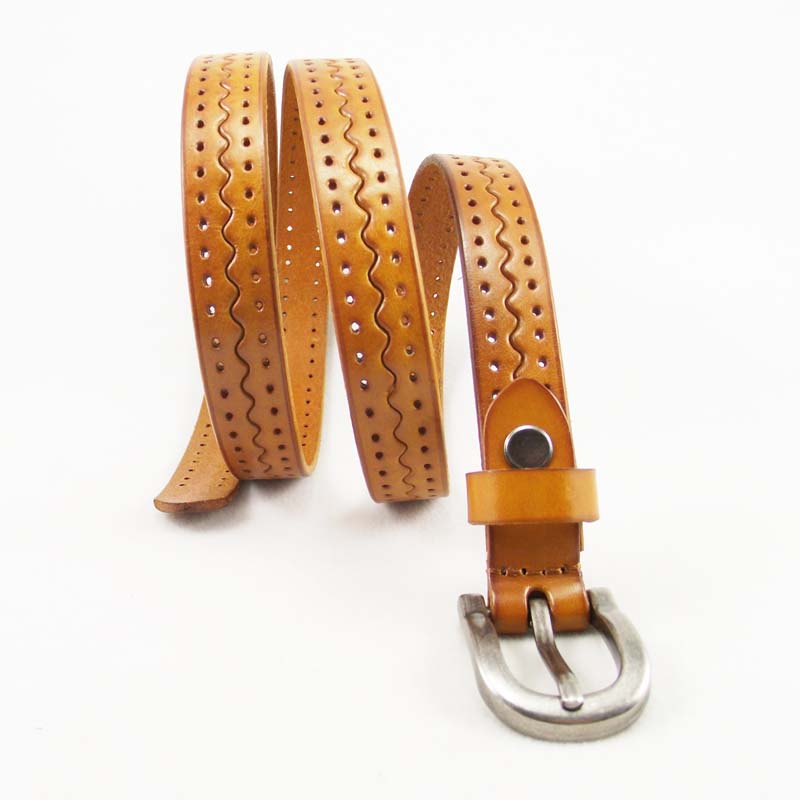 Belt Women genuine leather all-match fashion candy color first layer of cowhide strap cutout decoration accessories