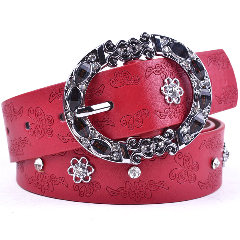 Belt women's belt vintage embossed leather belt female royal rhinestone hardware buckle all-match decoration belt