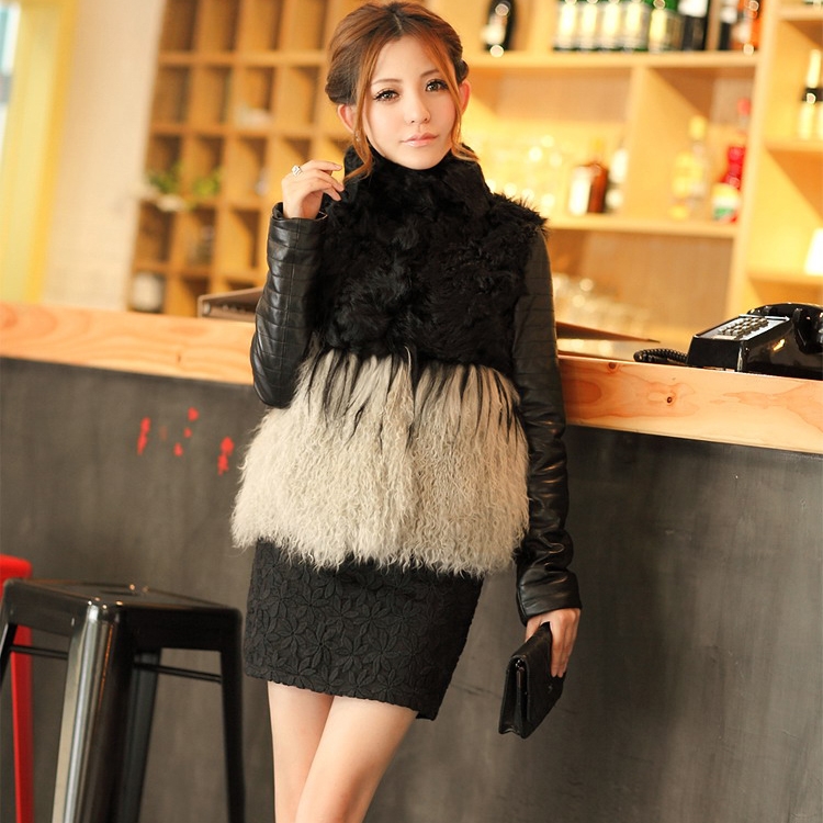 Berber fleece fur coat 2012 short design women's fur down coat sheepskin patchwork clothing