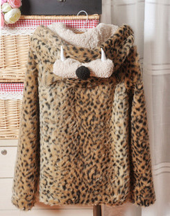 Berber fleece tiger head goatswool faux leopard print outerwear plus velvet wadded jacket cotton-padded jacket female