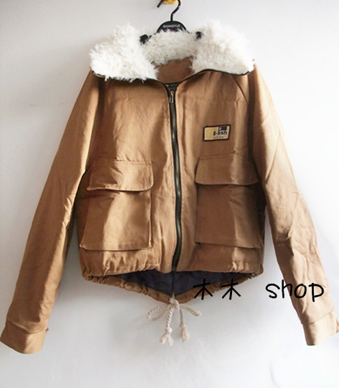 Berber fleece turn-down collar outerwear short design wadded jacket turn-down collar autumn and winter military wind female