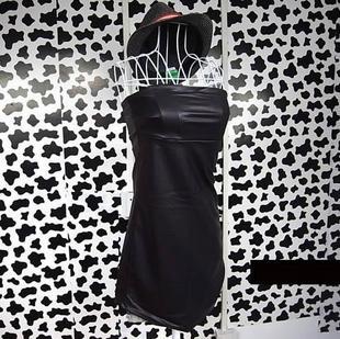 - ! bershka black dull faux leather tube top dress tube top dress