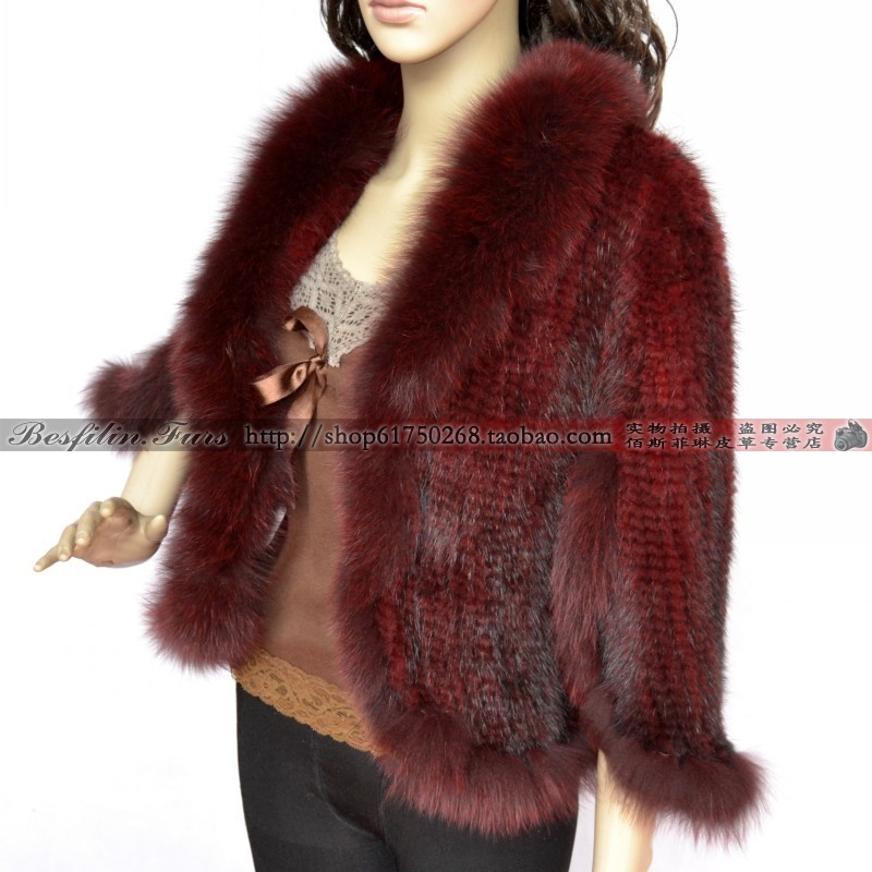 Besfilin mink hair knitted fox fur cape outerwear batwing shirt marten overcoat