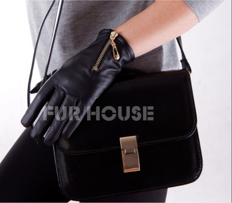 Best Christmas Gift!  Free shipping+ New Arrival Fashion100% genuine leather sheep skin gloves with zip