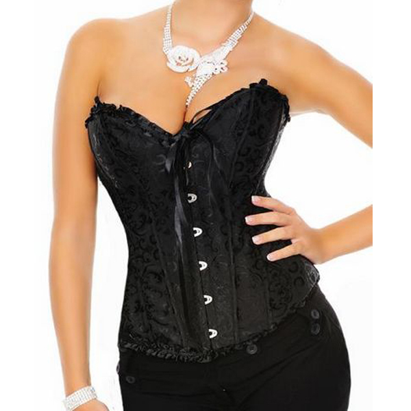 Best Price! Sexy Lingerie,Steel Boned Bustiers,4213 Black Satin Floral embroidery Corset