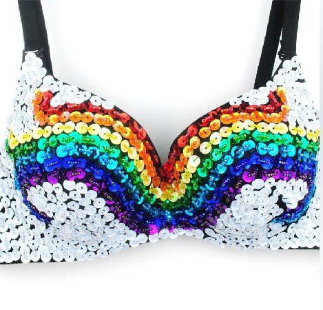 Best Quality  Hand Make Rainbow sequin Bra Punk Disco Dance Bra  FREE SHIPPING