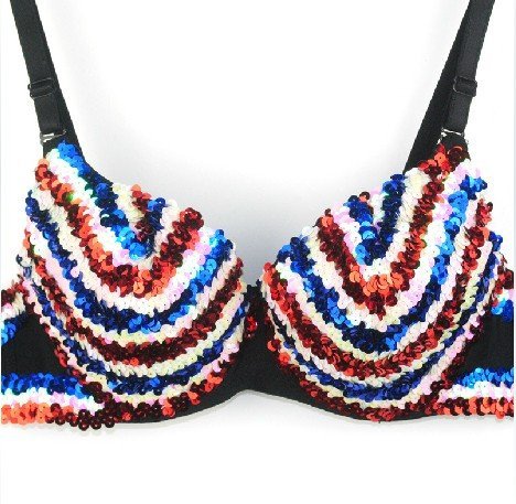 Best Quality  Lady Party Disco Colorful Rorating sequin Shiny Bra Punk Dance Bra  Free Shipping