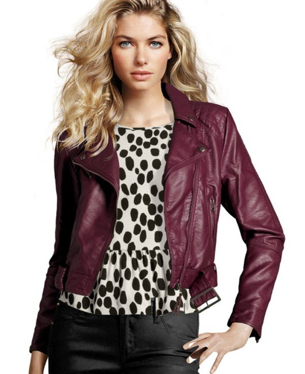 Best selling Euro style women imitation leather jacket elegant wine red leather coat free shipping 317