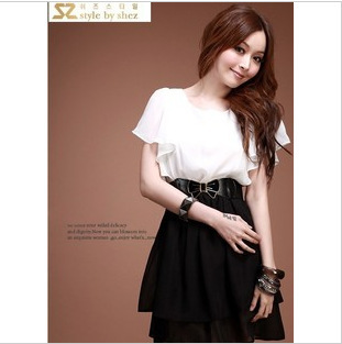 Best Selling!!Fashion Elegant Lady  Chiffon mini Dress With Belt +free shipping Retail&Wholesale