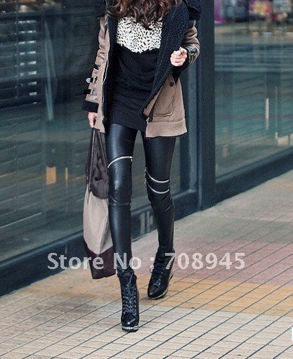 Best Selling!!Fashions Celebrity Style Neon Metallic Electric Zippers Leather Leggings Pants Free Shipping  1Piece