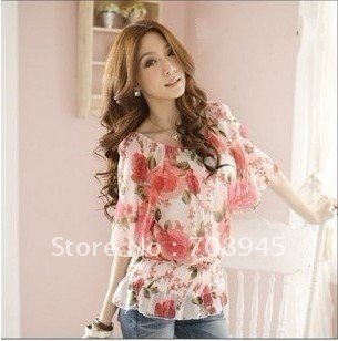 Best Selling!!Ladies' short Sleeve fashion Printing shirt/ blouse+Free shipping  Retail&Wholesale