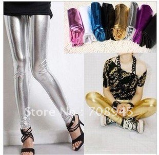 Best Selling!!Pu leather Women 2012 New Punk Style Dancing Metallic Shiny Leggings trousers Free Shipping 1Piece