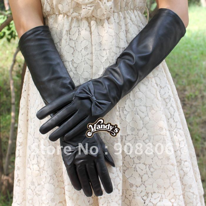 Best selling ! Wholesale ladies Fashion long leather gloves, long gloves black-G008