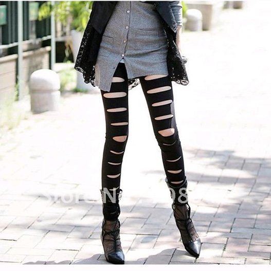 Best Selling!!Woman Lady Leather torn Leggings trousers Sexy Pants Free Shipping 1 Piece