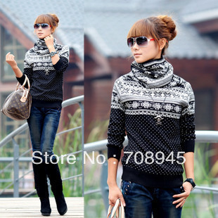 Best Selling!!women Autumn/winter christmas dot snowflake slim long-sleeve sweaters pullover+free shipping