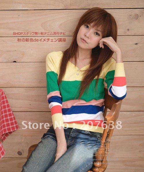 Best Selling!!Women Bats sweater long sleeve stripe Pullover Knitwear+free shipping