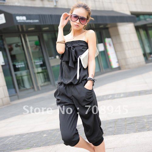 Best Selling!!women cute bowtie jumper off shouler overall casual romper +Free shipping , discount