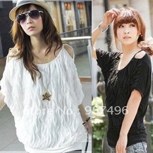 Best Selling!Women Off Shoulder Wave Batwing Tops Fashion long T-shirt +free shipping  Retail&Wholesale