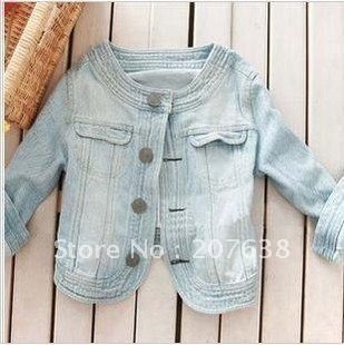 Best Selling!!Women Short denim jacket light blue jeans+free shipping 1 Piece