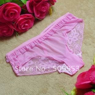 Best sellingFree Shipping Sexy Fad sexy pink tulle transparent lace Lutun briefs(ST7154Powder)