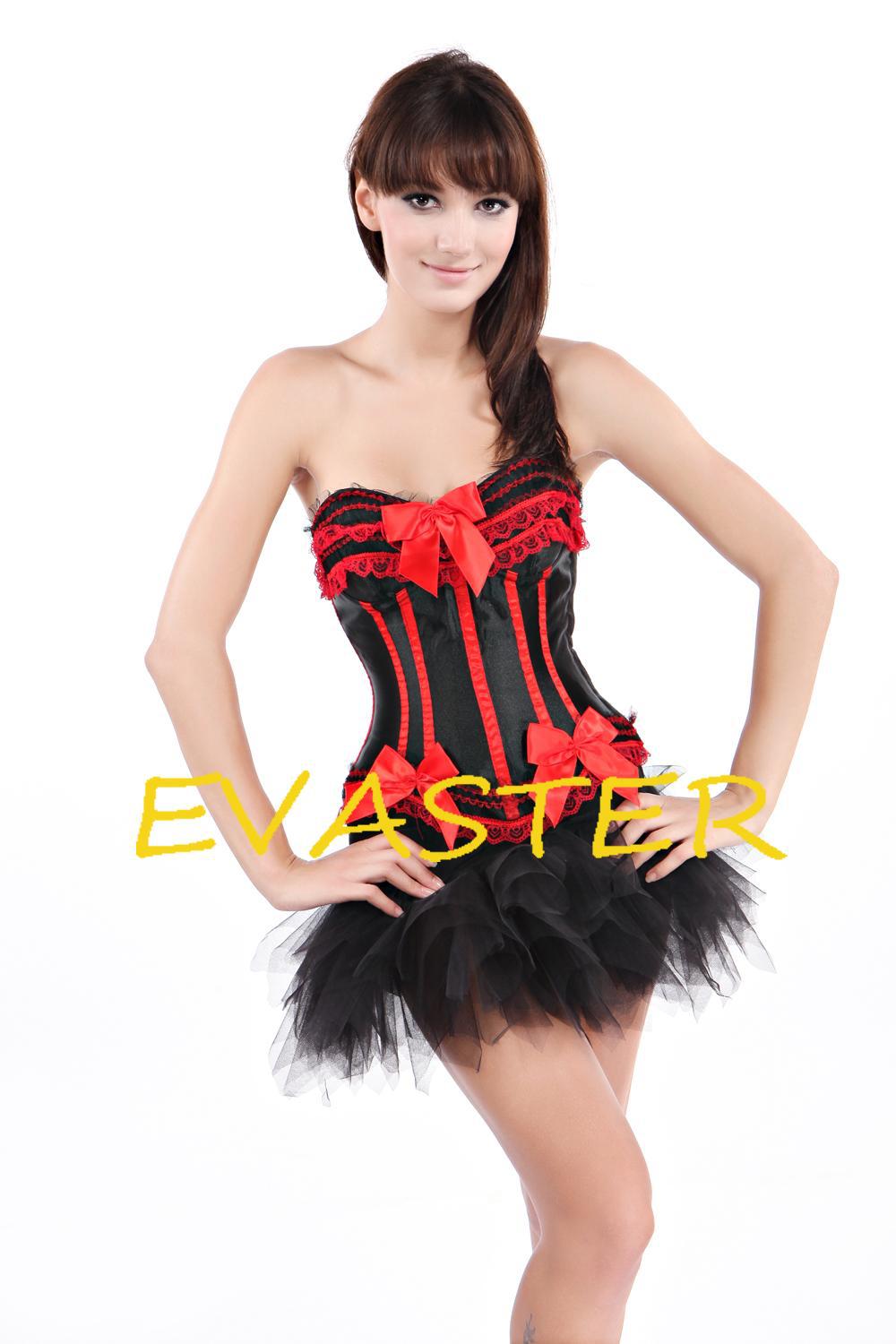 bewitching fashionable Strapless Burlesque Ruffled corset dress with skirt