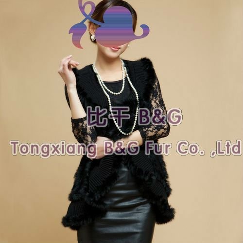 BG0004 2 Colors Cheap Genuine Rabbit Fur Knitted Waistcoat Winter Women's Fashion Gilet New Style OEM Wholesale/Retail