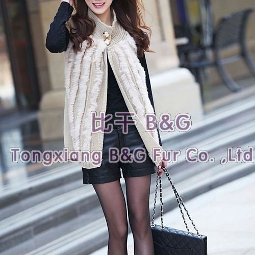 BG0090 Cheap 2012 Genuine Rabbit Fur Knitted Waistcoat With Buttons Women's Elegant Gilet M,L,XL OEM Wholesale