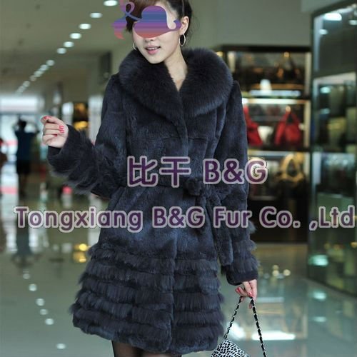 BG10913 Genuine Rabbit Fur Clothes Women with Fox Fur Collar Winter Ladies Warm Garment M,L,XL OEM Wholesale Retail