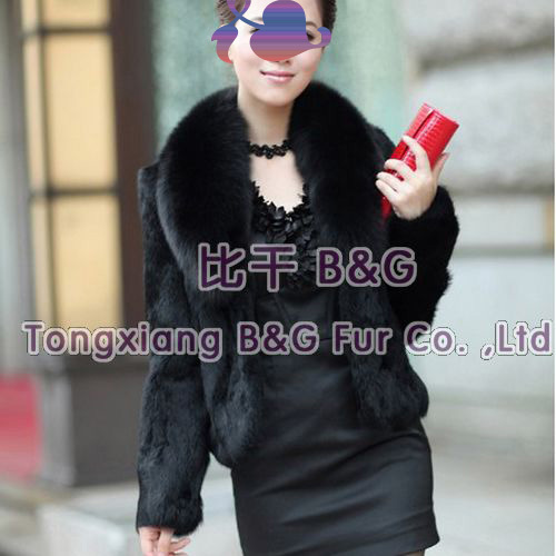 BG11609 New Design Genuine Rabbit Fur Jacket with Fox Fur Collar Special Winter Women's Casual Coat OEM Wholesale/Retail