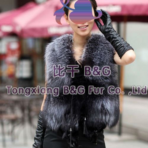 BG11630 Spring 2013 Genuine Silver Fox Fur Vest For Lady's Fitted Sexy Gilet Waistcoat L,XL,XXL Plus Size OEM Wholesale