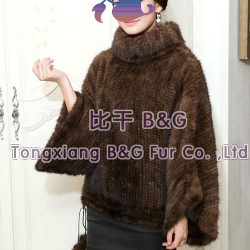 BG11640 2012 Newest 2 Colors Genuine Knitted Mink Fur Poncho Elegant  Winter Female Luxurious Hoody OEM Wholesale/Retail