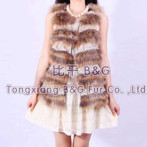 BG11739 Cute Style Genuine Raccoon Dog Fur Waistcoat With Lace OEM Wholesale/Retail