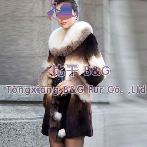 BG11870 Newest Fashion Genuine Rabbit Fur Coat with Fox Fur Collar Winter Women's Gentlewomanly Clothes M,L,XL OEM Wholesale