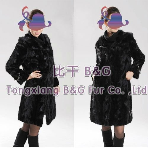 BG11904-2 Long Style Genuine Mink Fur Coat With Hood Winter Female Elegant Long Clothes OEM Wholesale Retail