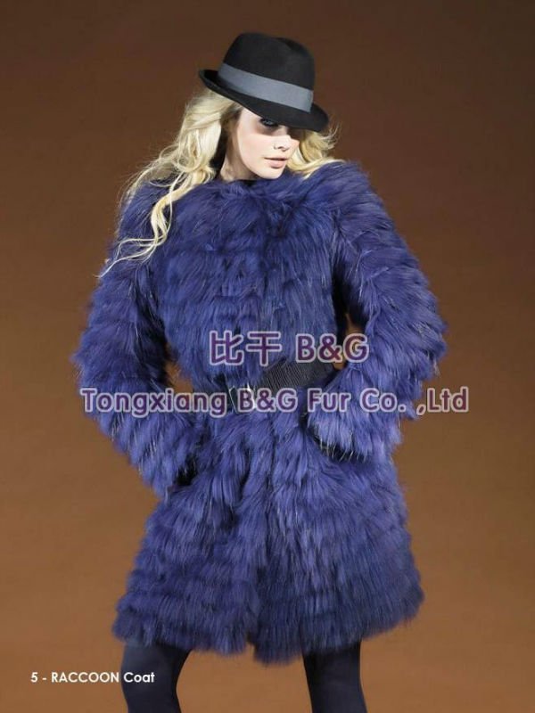 BG20145 2012 purple Genuine Raccoon Dog Fur Coats With Pockets Winter Women Warmer Clothes M,L,XL OEM Wholesale/Retail