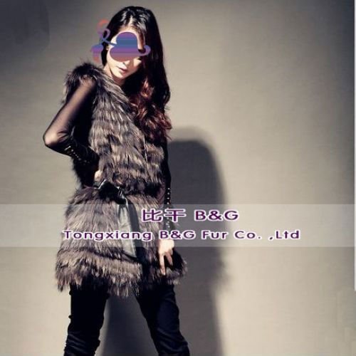 BG21291 New Arrival Genuine Raccoon Dog Fur Long Vest With Belt Winter Ladies Sexy Gilet M,L,XL OEM Wholesale/Retail