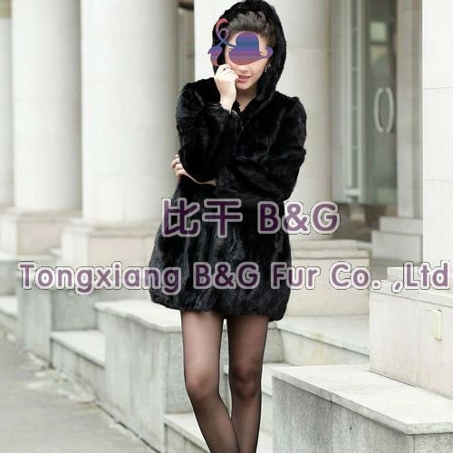 BG21765-2 Black 2013 Newest Genuine Mink Fur Coat With Hood Winter Female Casual Long Garment OEM Wholesale Retail