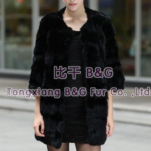 BG21955 Newest Fashion Real Rabbit Fur Coat Women 2013 Winter Elegant Long Outwear OEM Wholesale Retail