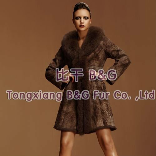 BG5078 Genuine Rabbit Fur Clothes With Fox Fur Collar Winter Ladies Long Garment VIP Discount OEM Wholesale/Retail