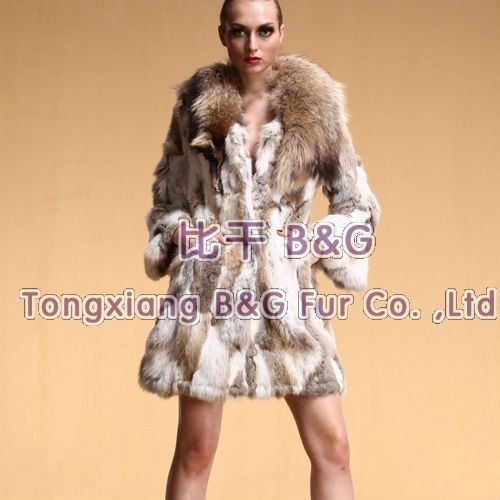 BG5773 Newest Genuine Rabbit Fur Coat with Raccoon Dog Fur Collar Winter Women's Casual Garment OEM Wholesale