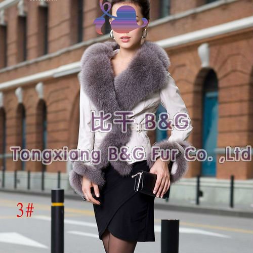 BG5891 Newest 4Colors Genuine Sheep Leather Jacket with Fox Fur Collar Women's Winter Fitted Jackets S,M,L,XL OEM Wholesale