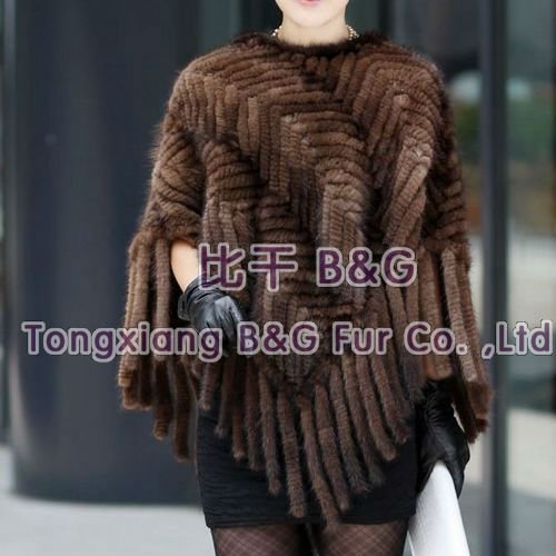 BG5901 2012 Newest Genuine Knitted Mink Fur Poncho With Tassels Winter Women Sexy Long Hoody OEM Wholesale/Retail