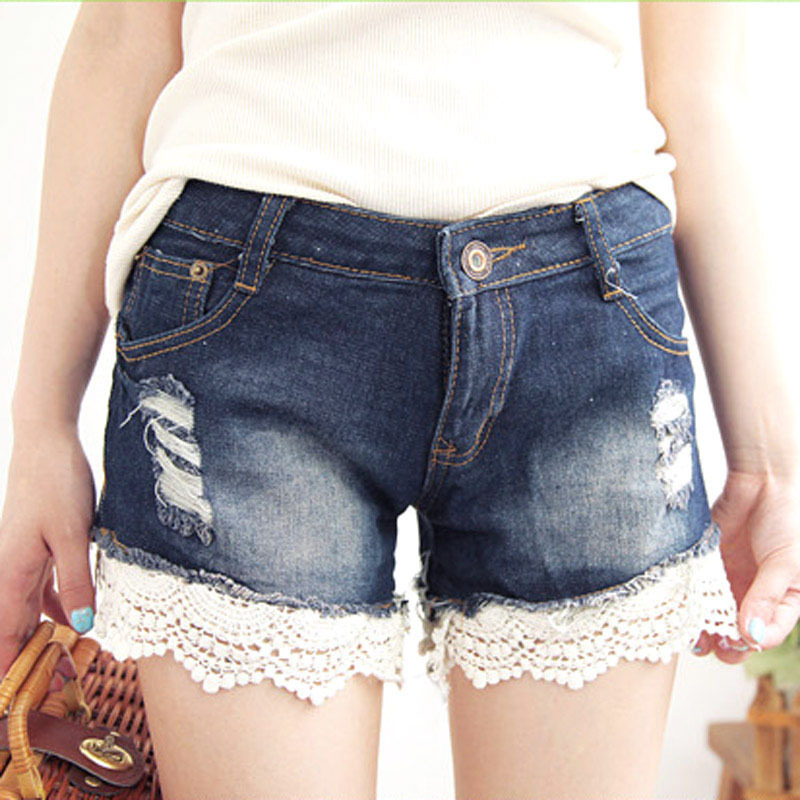 Bg60 summer lace decoration hole casual loose plus size denim shorts female trousers