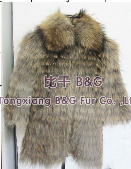 BG6028 Natural Brown Genuine Raccoon Dog Fur Coats With Collar Winter Woman Warm Clothing M,L,XL OEM Wholesale Retail